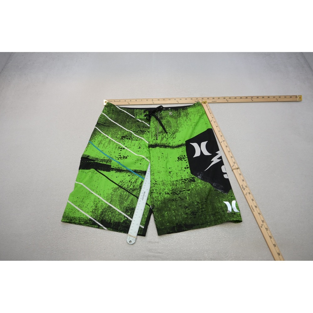 Hurley Phantom Board Shorts Men 34 Green Black Graphic Surf Swim Trunks EUC